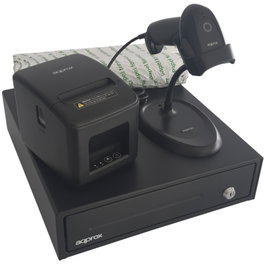 Approx appPOSPACK3380USB Kit TPV con Cajón Portamonedas, Impresora Térmica, Lector 1D y Rollos